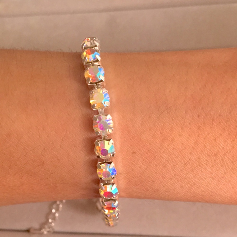 Aurora Borealis + Silver Crystal Tennis Bracelet - Picture 5 of 10